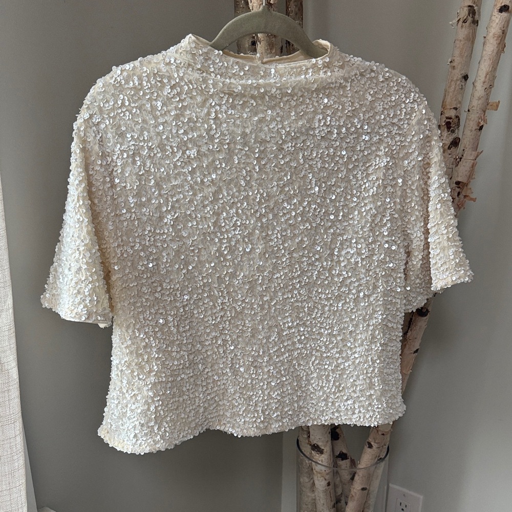 Elegant Cream Sequin Women's Top